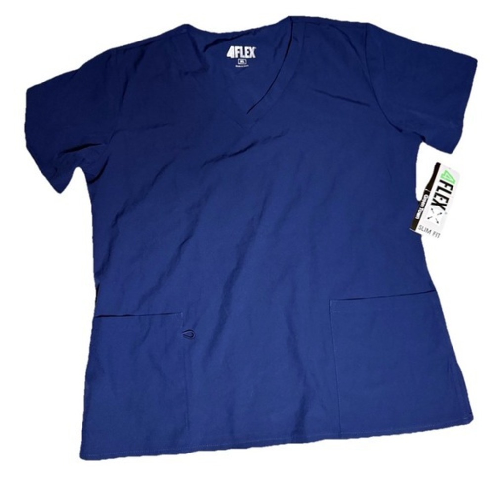 4 Flex V-Neck Women's XL Navy Blue Scrub‎ Top Wrinkle Resistant 4-way Stretch